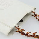 CHANEL Chain Hand Bag Leather White CC Auth 188392A-6