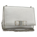 Salvatore Ferragamo Vara Ribbon Chain Shoulder Bag Leather Silver Auth 188398-1