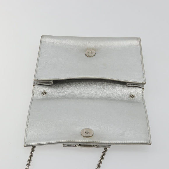 Salvatore Ferragamo Vara Ribbon Ketting Schoudertas Leer Zilver Authentiek 188398