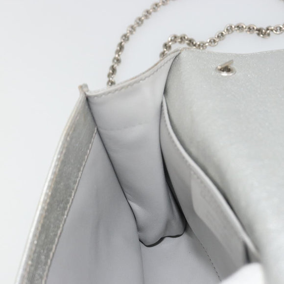 Salvatore Ferragamo Vara Ribbon Chain Shoulder Bag Leather Silver Auth 188398