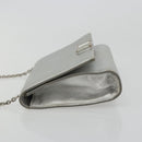 Salvatore Ferragamo Vara Ribbon Chain Shoulder Bag Leather Silver Auth 188398-4