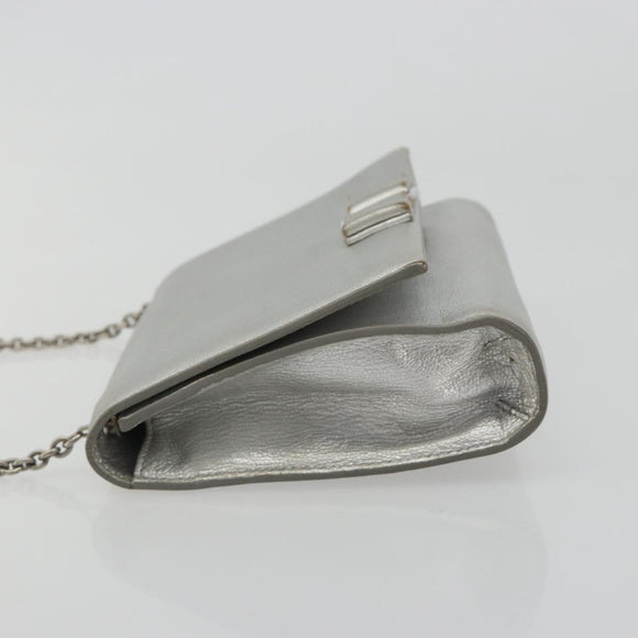 Salvatore Ferragamo Vara Ribbon Chain Shoulder Bag Leather Silver Auth 188398