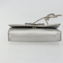 Salvatore Ferragamo Vara Ribbon Chain Shoulder Bag Leather Silver Auth 188398-5
