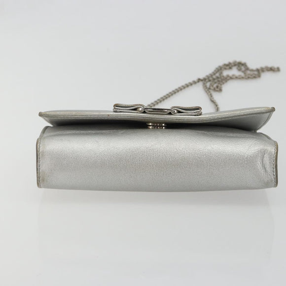 Salvatore Ferragamo Vara Ribbon Chain Shoulder Bag Leather Silver Auth 188398