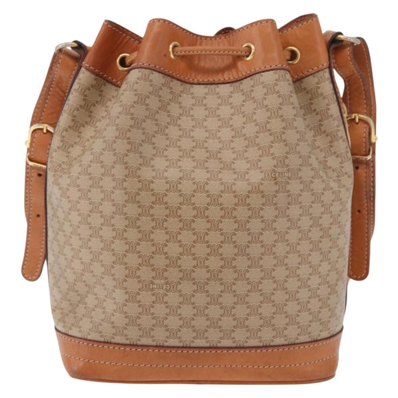 CELINE Macadam Canvas Shoulder Bag PVC Beige Gold Auth 188399