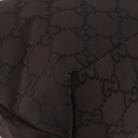 GUCCI GG Canvas Shoulder Bag Nylon Dark Brown Silver Auth 188409