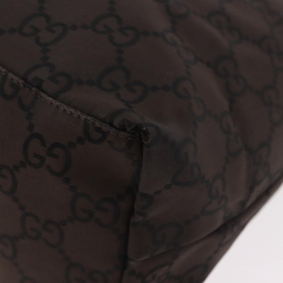 GUCCI GG Canvas Shoulder Bag Nylon Dark Brown Silver Auth 188409