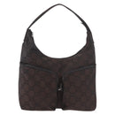 GUCCI GG Canvas Shoulder Bag Nylon Dark Brown Silver Auth 188409-13