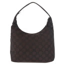 GUCCI GG Canvas Shoulder Bag Nylon Dark Brown Silver Auth 188409-2