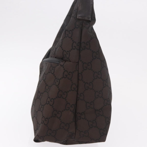 GUCCI GG Canvas Shoulder Bag Nylon Dark Brown Silver Auth 188409