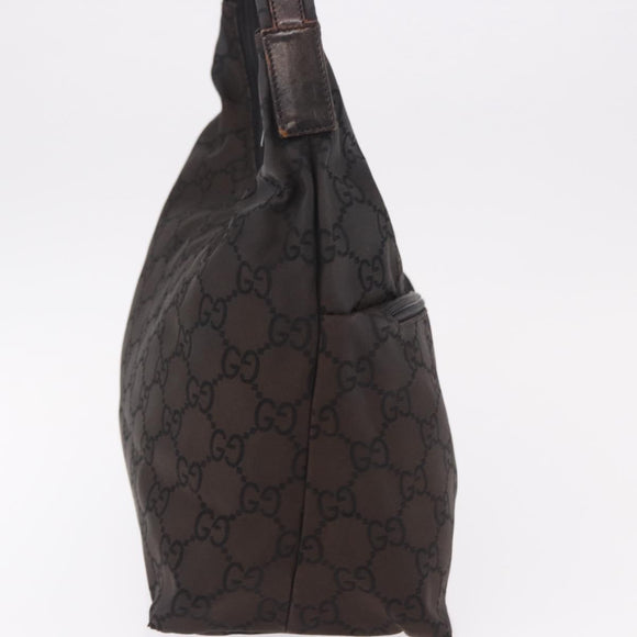 GUCCI GG Canvas Shoulder Bag Nylon Dark Brown Silver Auth 188409