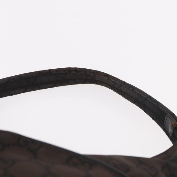 GUCCI GG Canvas Shoulder Bag Nylon Dark Brown Silver Auth 188409
