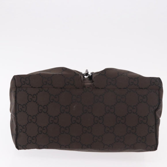 GUCCI GG Canvas Shoulder Bag Nylon Dark Brown Silver Auth 188409