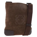 LOEWE Anagram Shoulder Bag Suede Brown Silver Auth 188410A-1