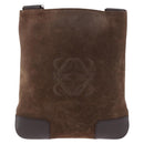 LOEWE Anagram Shoulder Bag Suede Brown Silver Auth 188410A-13
