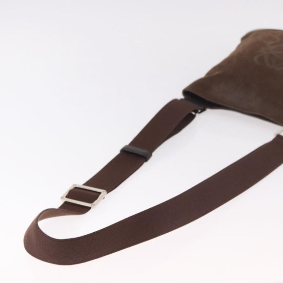LOEWE Anagram Shoulder Bag Suede Brown Silver Auth 188410A