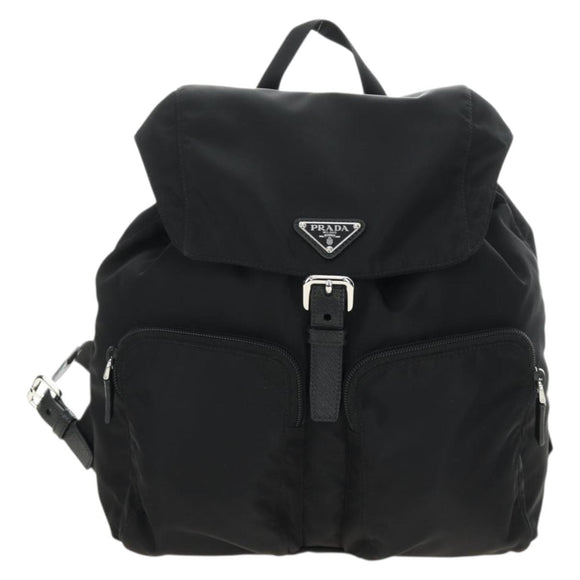 PRADA Backpack Nylon Black Silver 1BZ005 Auth 188429SAV