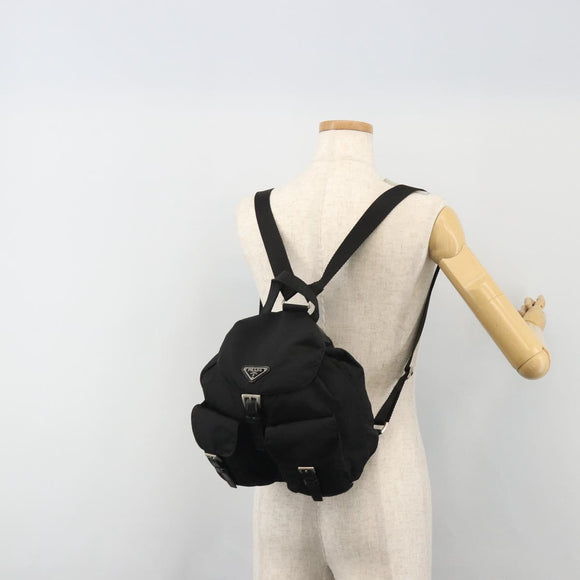 PRADA Backpack Nylon Black Silver Auth 188430