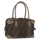 FENDI Zucca Canvas Boston Bag Black Brown Auth 188433-1