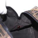 FENDI Zucca Canvas Boston Bag Black Brown Auth 188433-19