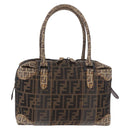 FENDI Zucca Canvas Boston Bag Black Brown Auth 188433-13