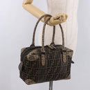 FENDI Zucca Canvas Boston Bag Black Brown Auth 188433-21