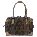 FENDI Zucca Canvas Boston Bag Black Brown Auth 188433-2