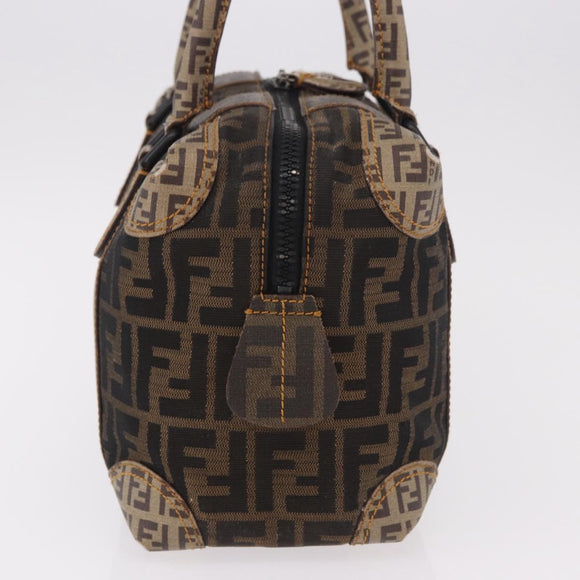 FENDI Zucca Canvas Boston Bag Black Brown Auth 188433