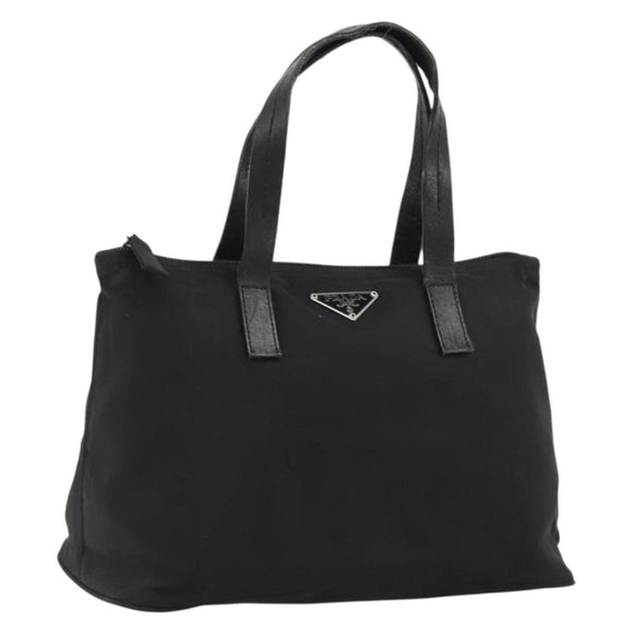 PRADA Hand Bag Nylon Black Silver Auth 188434
