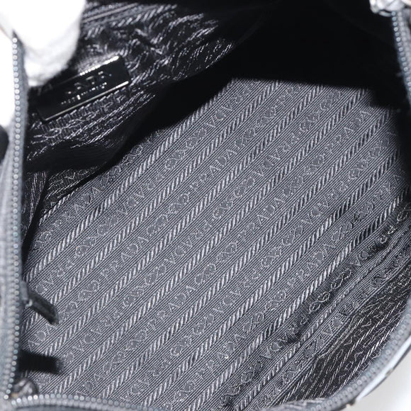 PRADA Hand Bag Nylon Black Silver Auth 188434