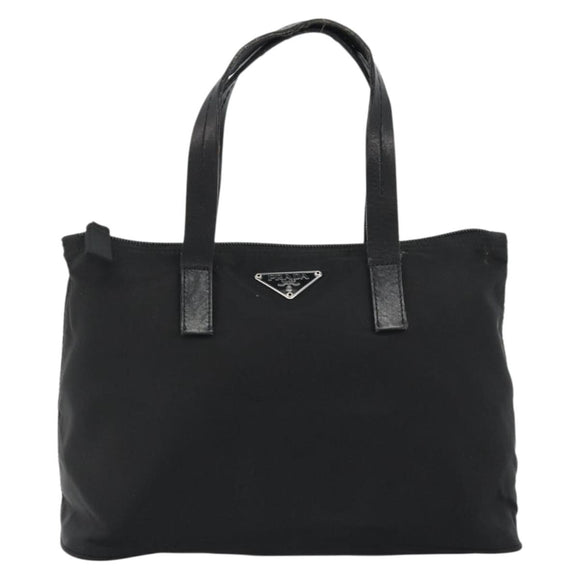 PRADA Hand Bag Nylon Black Silver Auth 188434