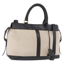 CELINE Cabas De France Hand Bag Canvas Leather 2way Beige Gold Auth 188436-1