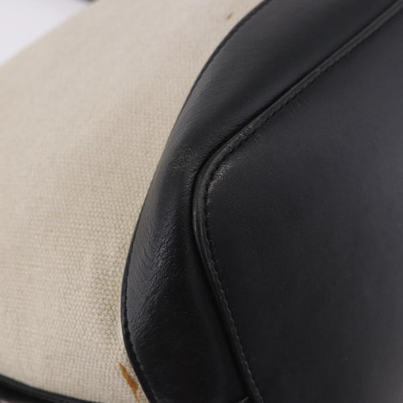 CELINE Cabas De France Hand Bag Canvas Leather 2way Beige Gold Auth 188436