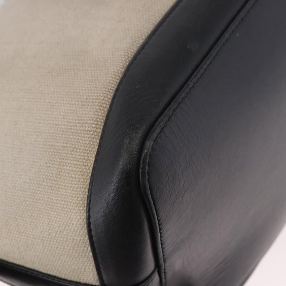 CELINE Cabas De France Hand Bag Canvas Leather 2way Beige Gold Auth 188436