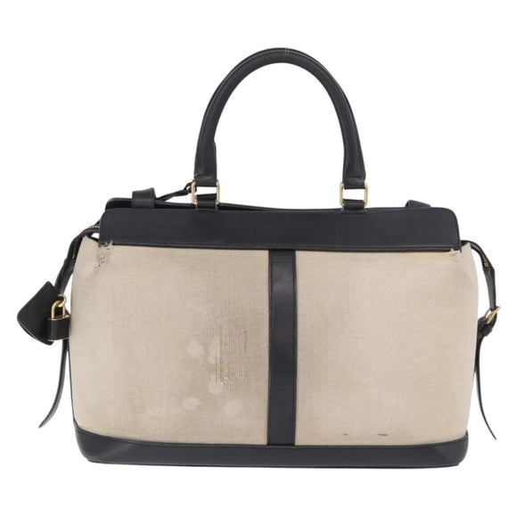 CELINE Cabas De France Hand Bag Canvas Leather 2way Beige Gold Auth 188436