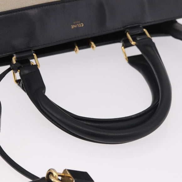 CELINE Cabas De France Hand Bag Canvas Leather 2way Beige Gold Auth 188436