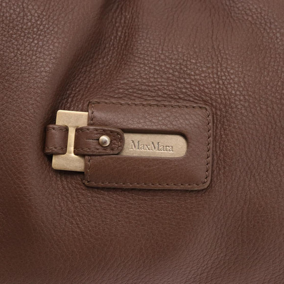 Max Mara Hand Bag Leather Brown Gold Auth 188438A