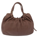 Max Mara Hand Bag Leather Brown Gold Auth 188438A-3