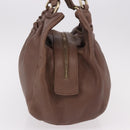Max Mara Hand Bag Leather Brown Gold Auth 188438A-4