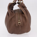 Max Mara Hand Bag Leather Brown Gold Auth 188438A-5
