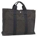 HERMES Her Line MM Hand Bag Canvas Gray Silver Auth 188440A-1