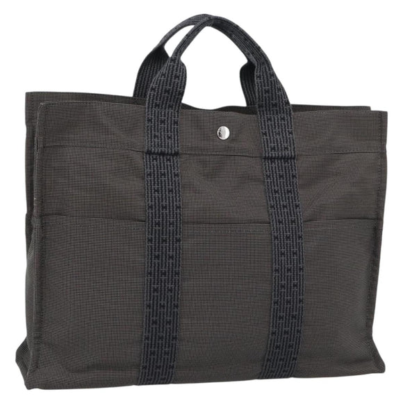HERMES Her Line MM Hand Bag Canvas Gray Silver Auth 188440A
