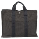 HERMES Her Line MM Hand Bag Canvas Gray Silver Auth 188440A-2