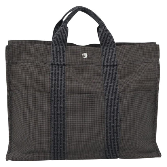 HERMES Her Line MM Hand Bag Canvas Gray Silver Auth 188440A