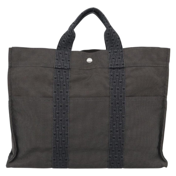 HERMES Her Line MM Hand Bag Canvas Gray Silver Auth 188440A