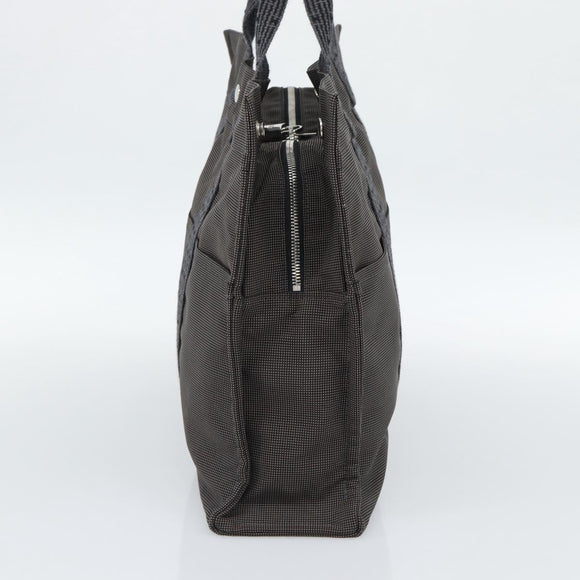 HERMES Her Line MM Hand Bag Canvas Gray Silver Auth 188440A