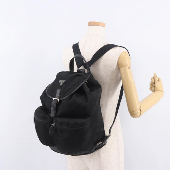 PRADA Backpack Nylon Black Silver Auth 188443