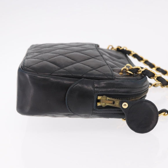 CHANEL Matelasse Chain Shoulder Bag Lamb Skin Black Gold CC Auth 188446