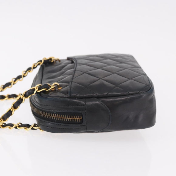 CHANEL Matelasse Chain Shoulder Bag Lamb Skin Black Gold CC Auth 188446