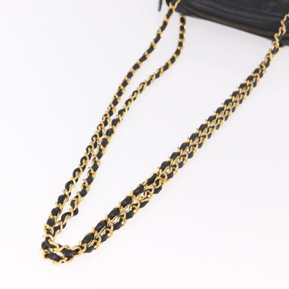 CHANEL Matelasse Chain Shoulder Bag Lamb Skin Black Gold CC Auth 188446